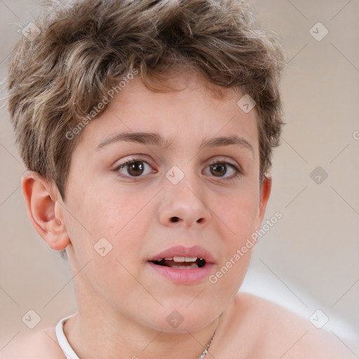 Neutral white child female with short  brown hair and brown eyes