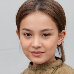 Joyful white child female with short  brown hair and brown eyes