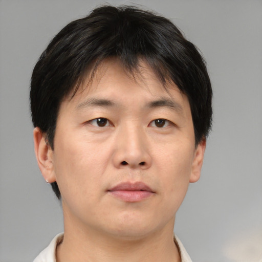 Neutral asian young-adult male with short  brown hair and brown eyes