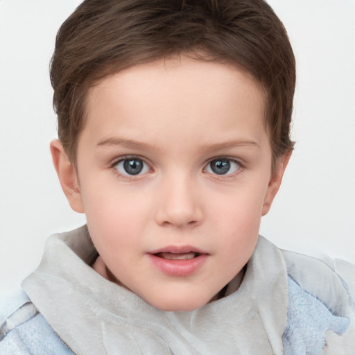 Neutral white child female with short  brown hair and grey eyes