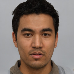 Neutral asian young-adult male with short  black hair and brown eyes