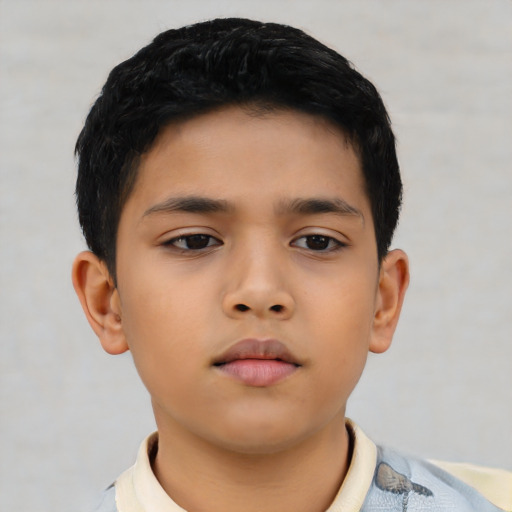 Neutral asian child male with short  brown hair and brown eyes
