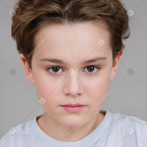 Neutral white child female with short  brown hair and brown eyes