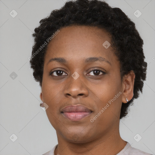 Neutral black young-adult female with short  brown hair and brown eyes