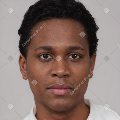 Neutral black young-adult male with short  brown hair and brown eyes