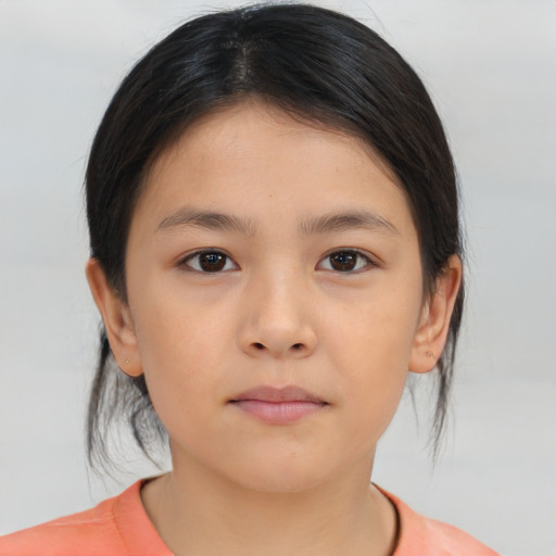Neutral asian child female with medium  brown hair and brown eyes