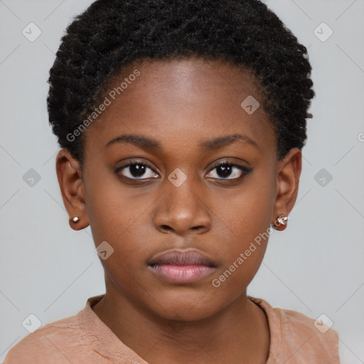 Neutral black young-adult female with short  brown hair and brown eyes