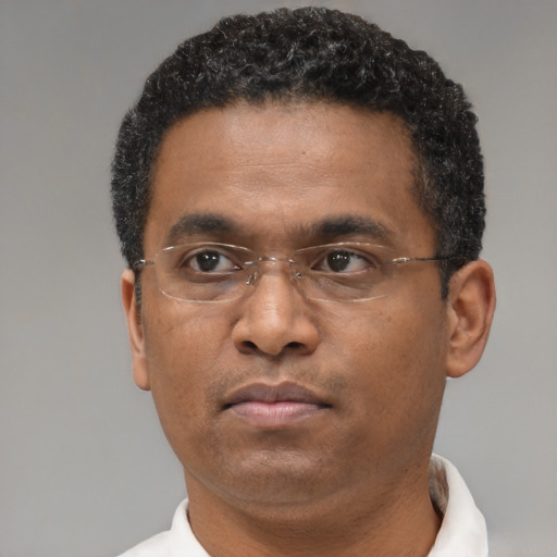 Neutral black young-adult male with short  brown hair and brown eyes