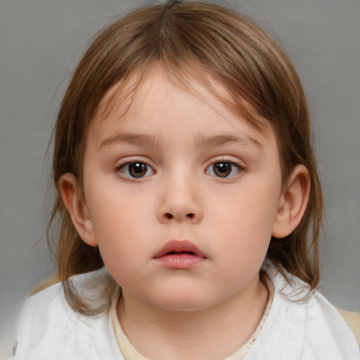 Neutral white child female with medium  brown hair and brown eyes