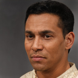 Neutral white adult male with short  black hair and brown eyes