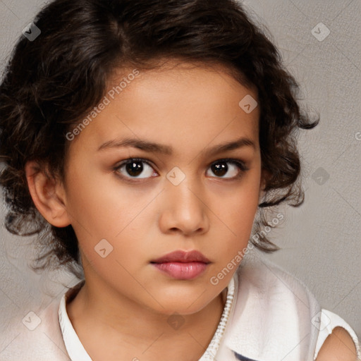 Neutral white child female with medium  brown hair and brown eyes