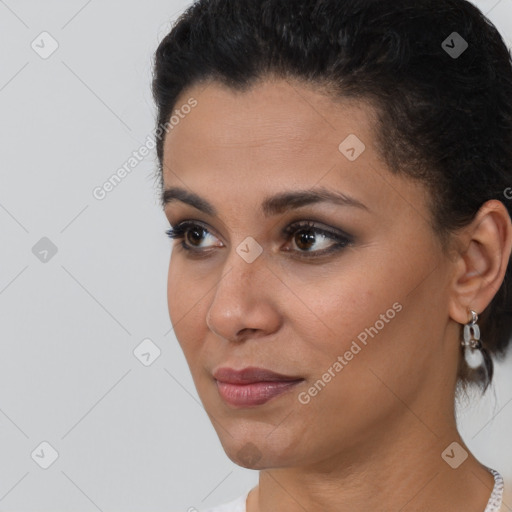 Neutral black young-adult female with short  brown hair and brown eyes