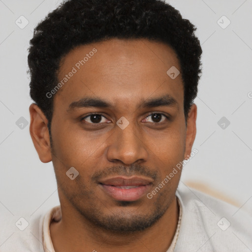 Neutral black young-adult male with short  brown hair and brown eyes