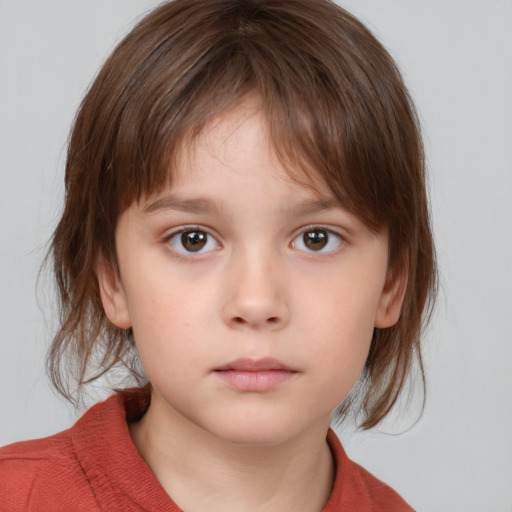 Neutral white child female with medium  brown hair and brown eyes