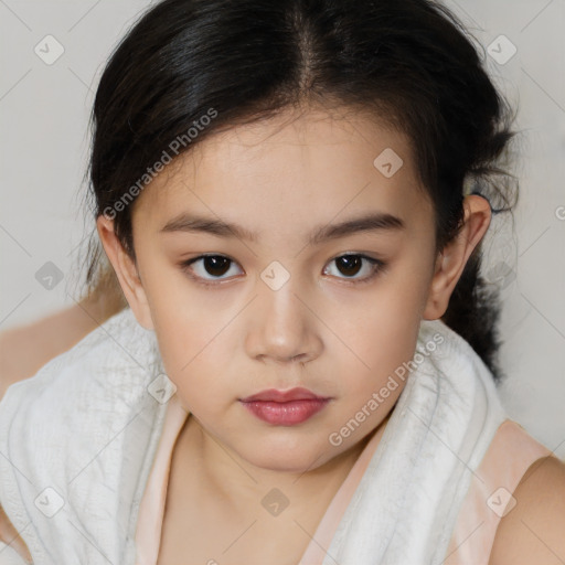 Neutral white child female with medium  brown hair and brown eyes