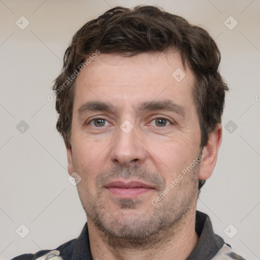 Neutral white adult male with short  brown hair and brown eyes