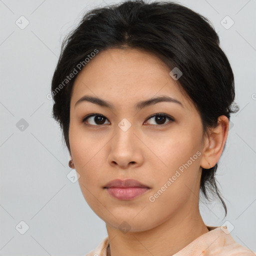 Neutral asian young-adult female with medium  brown hair and brown eyes