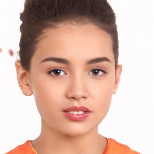 Neutral white young-adult female with short  brown hair and brown eyes