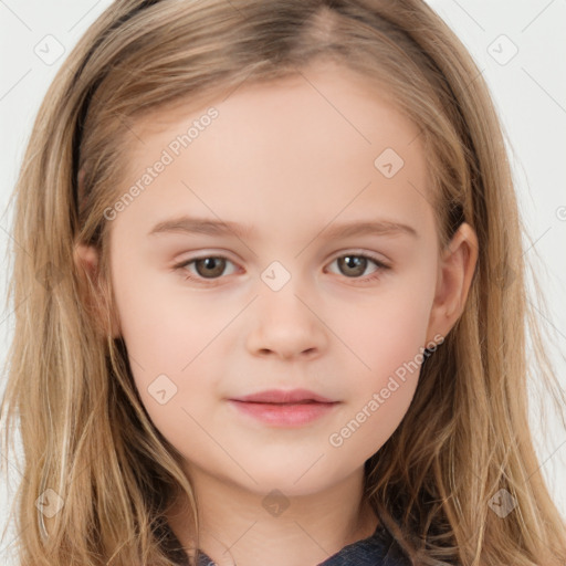 Neutral white child female with long  brown hair and brown eyes