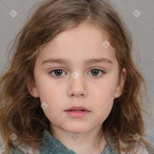 Neutral white child female with medium  brown hair and brown eyes