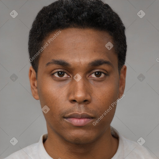 Neutral black young-adult male with short  brown hair and brown eyes