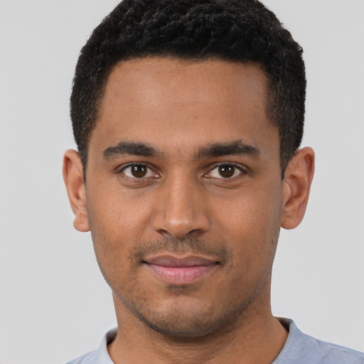 Neutral black young-adult male with short  brown hair and brown eyes