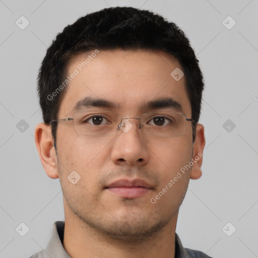 Neutral asian young-adult male with short  brown hair and brown eyes