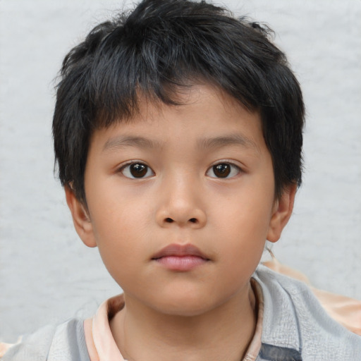 Neutral asian child male with short  brown hair and brown eyes