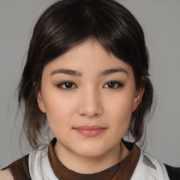 Neutral asian young-adult female with medium  brown hair and brown eyes