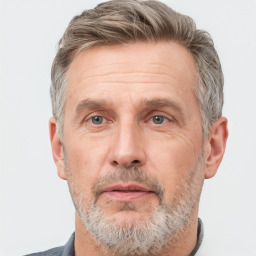 Neutral white middle-aged male with short  gray hair and brown eyes