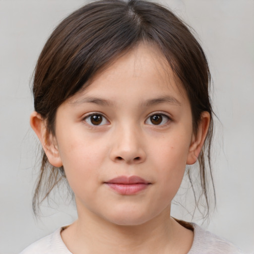 Neutral white child female with medium  brown hair and brown eyes