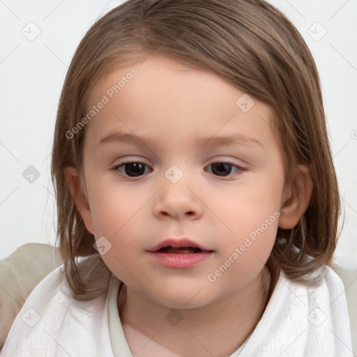 Neutral white child female with medium  brown hair and brown eyes