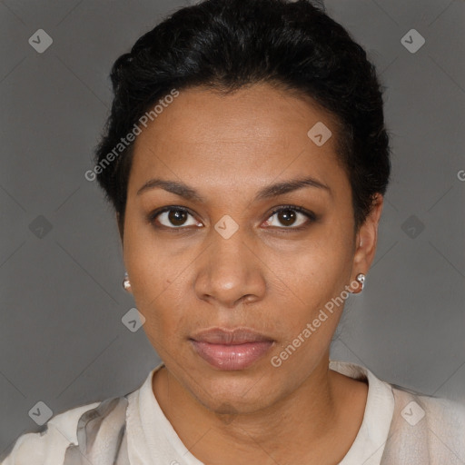 Neutral black young-adult female with short  black hair and brown eyes