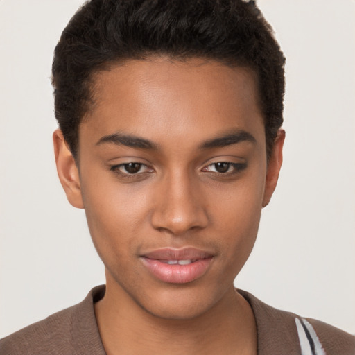 Neutral latino young-adult male with short  brown hair and brown eyes