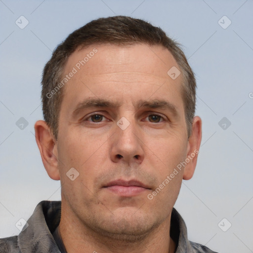 Neutral white adult male with short  brown hair and brown eyes