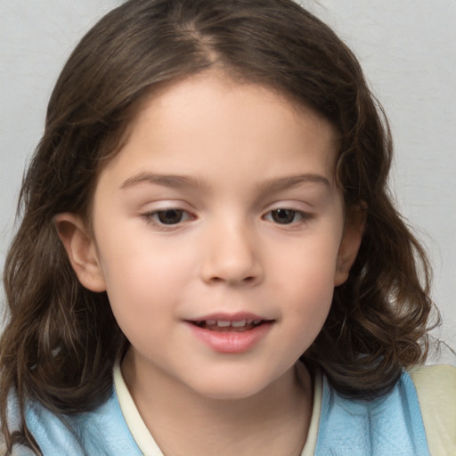 Neutral white child female with medium  brown hair and brown eyes