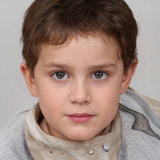 Neutral white child male with short  brown hair and grey eyes