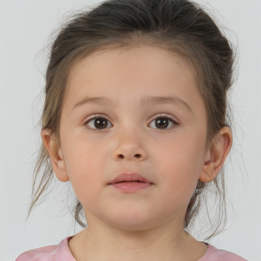 Neutral white child female with medium  brown hair and brown eyes