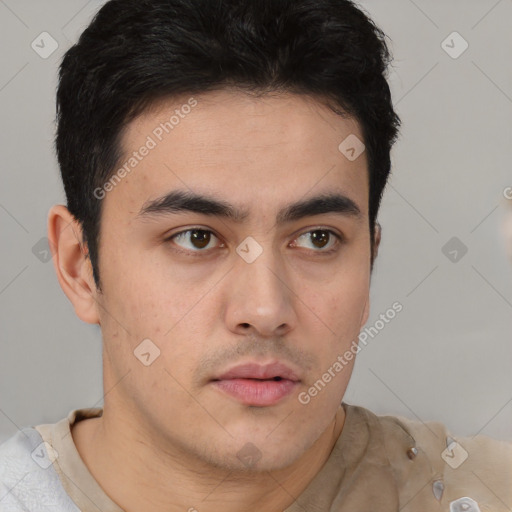 Neutral latino young-adult male with short  brown hair and brown eyes