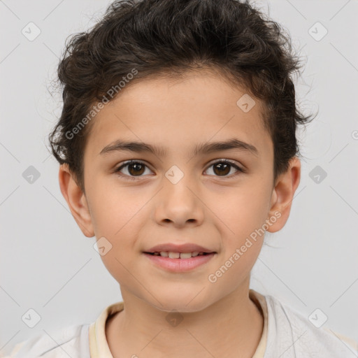 Joyful white child male with short  brown hair and brown eyes