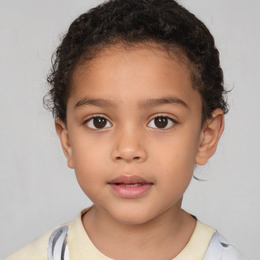 Neutral latino child female with short  brown hair and brown eyes