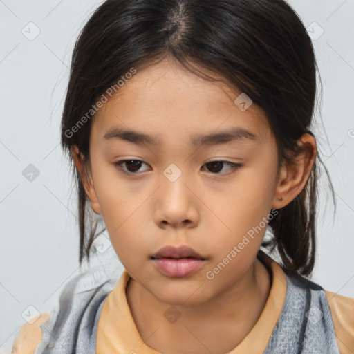 Neutral asian child female with medium  brown hair and brown eyes