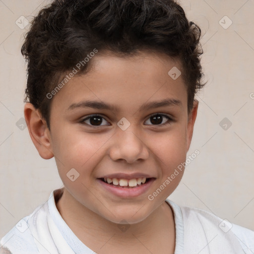 Joyful white child male with short  brown hair and brown eyes