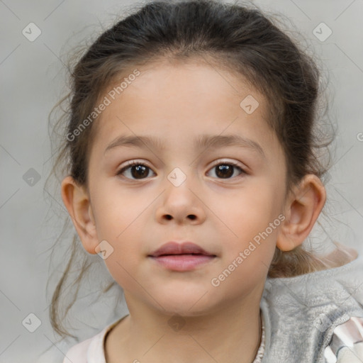 Neutral white child female with medium  brown hair and brown eyes