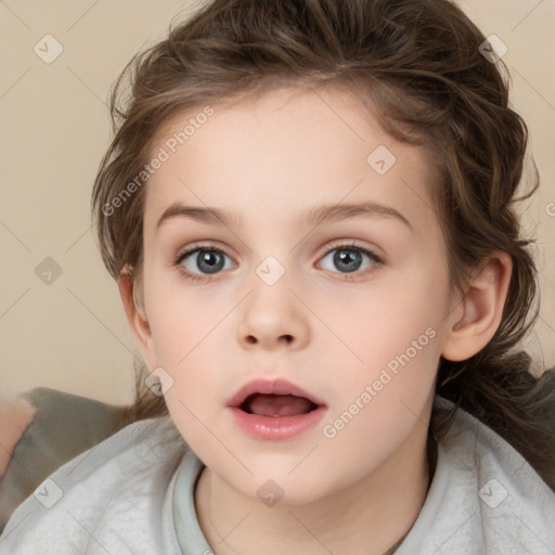 Neutral white child female with medium  brown hair and brown eyes