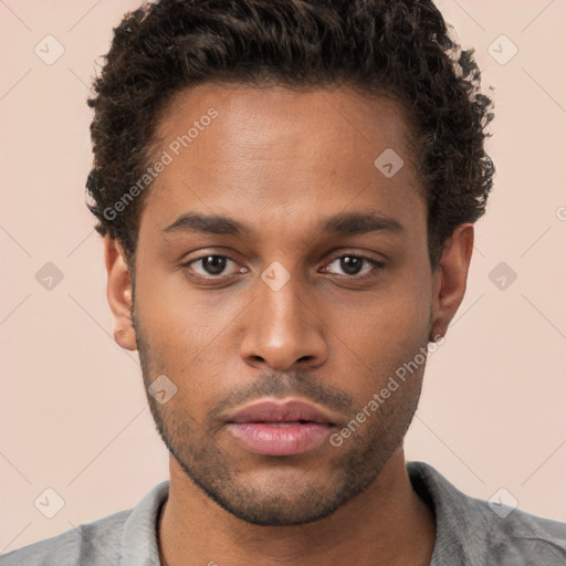 Neutral black young-adult male with short  brown hair and brown eyes