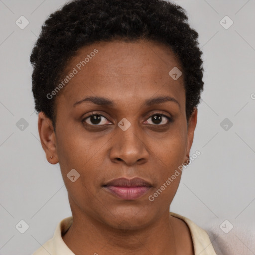 Neutral black young-adult female with short  brown hair and brown eyes