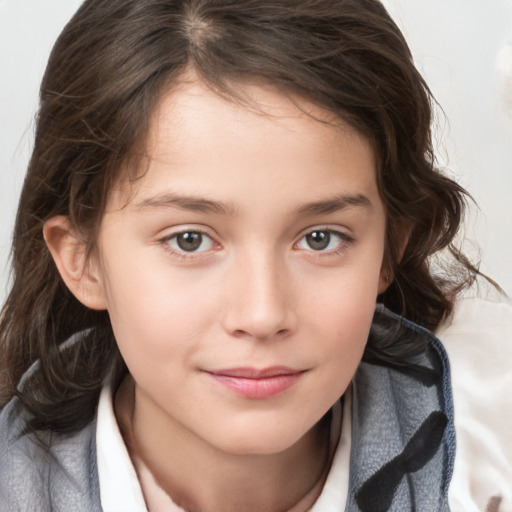 Neutral white child female with medium  brown hair and brown eyes