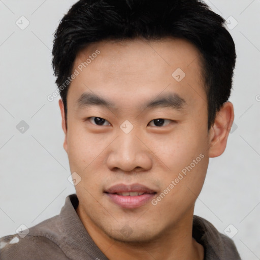 Neutral asian young-adult male with short  black hair and brown eyes