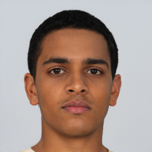 Neutral latino young-adult male with short  brown hair and brown eyes